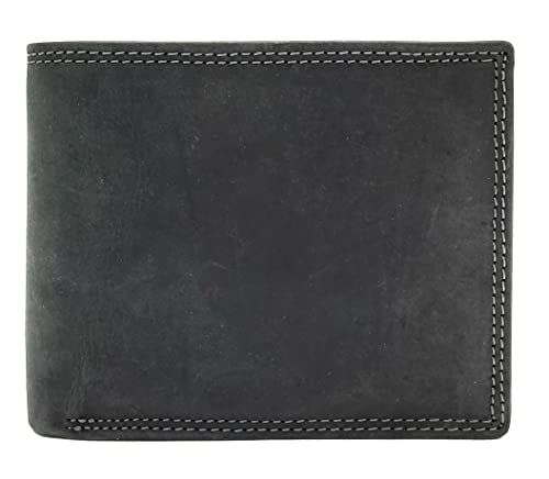 Lemasi echt Büffel Voll-Leder Geldbörse Portemonnaie Geldbeutel RFID Schutz (Schwarz) von Lemasi