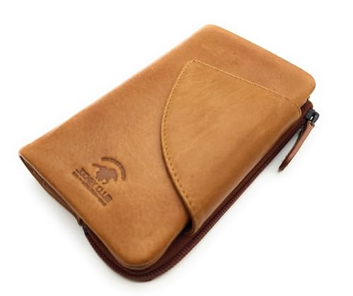 Lemasi echt Leder Geldbörse Portemonnaie Geldbeutel mit RFID Schutz, Außenriegel, 18 Kartenfächer, weiches Rindleder (Cognac Braun) von Lemasi