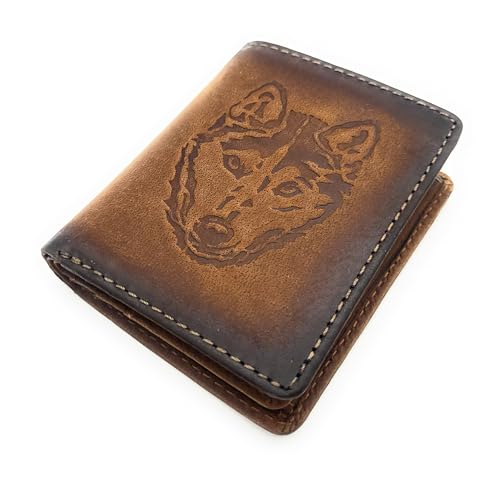 Lemasi echt Leder Geldbörse Portemonnaie mit RFID Schutz klein und kompakt, Hundemotiv Husky (braun) von Lemasi