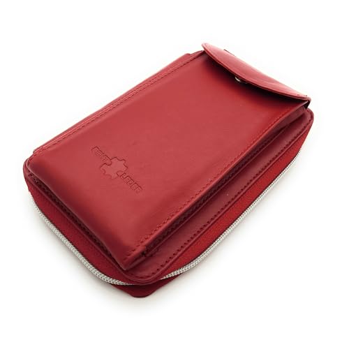 Lemasi echt Leder Handybörse Smartphonetasche Geldbörse Umhängetasche Handytasche (Rot) von Lemasi