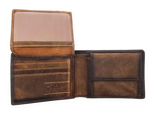 Lemasi kleine Geldbörse Damen & Herren aus Hunterleder rustikal, RFID Schutz, kompakt, 6 Kartenfächer, Sichtfach, Münzfach mit Chipfach, 2 Scheinfächer, Serie Toro (cognacbraun) von Lemasi