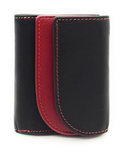 Lemasi kleine echt Leder Geldbörse Portemonnaie Wickelbörse, Bicolor, mit Farbiger Kontrastnaht, mit RFID Schutz (schwarz rot) von Lemasi