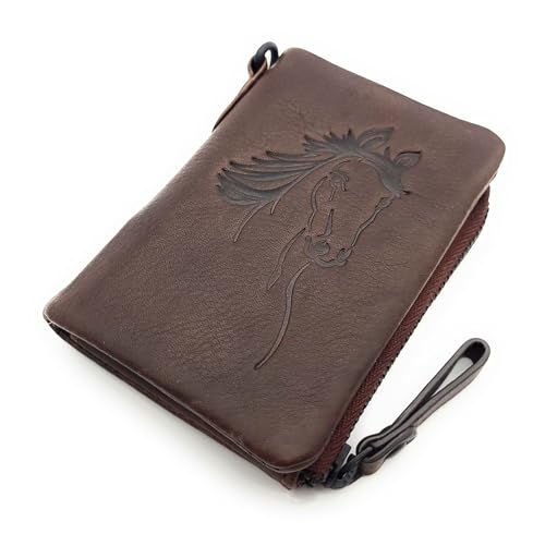 Lemasi kleine echt Leder Geldbörse Portemonnaie mit RFID Schutz Pferd süßes Pferdemotiv, gewachstes Rindleder (braun) von Lemasi