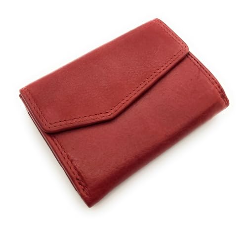 Lemasi kleine kompakte echt Leder Geldbörse Wendebörse mit RFID Schutz, gewachstes Rindleder, rot von Lemasi