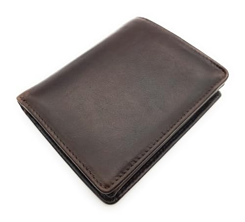 Lemasi kompakte echt Leder Geldbörse Portemonnaie mit RFID Schutz gewachstes Rindleder (braun) von Lemasi