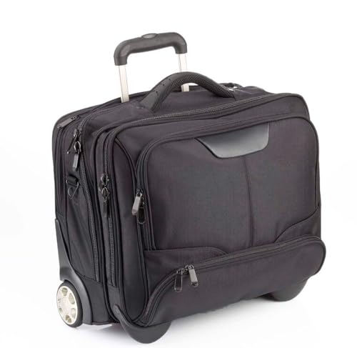 Notebooktasche mit Trolley – große Business-Rolltasche für 17 Zoll Laptop, Abnehmbarer Gurt, Schultertasche, 45x36x25 cm, für Büro & Reisen (Nylon schwarz) von Lemasi