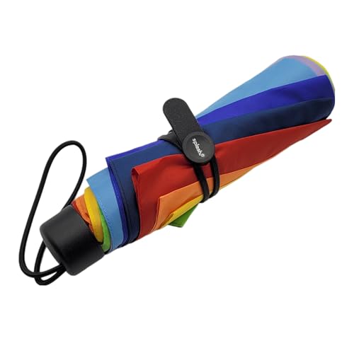 Taschenregenschirm Regenbogen – kompakter Handöffner Regenschirm mit Handschlaufe – stabil, überschlagsicher, leicht & farbenfroh – 90 cm Ø, 23 cm Länge, 270 g von Lemasi