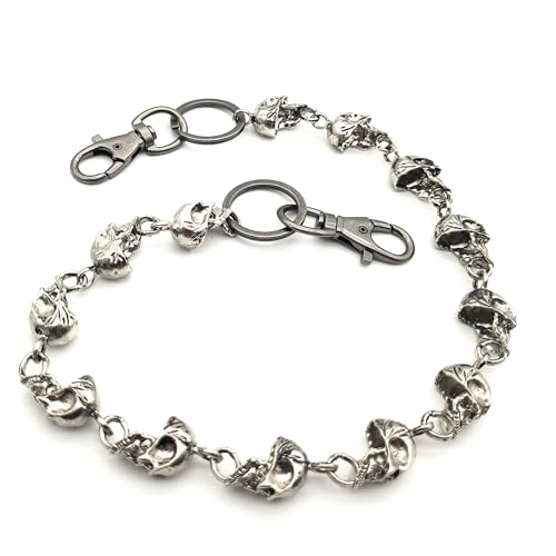 Totenkopf Hosenkette Metall Schwer 60cm | Geldbörsenkette mit Karabiner | Eisen Antik von Lemasi