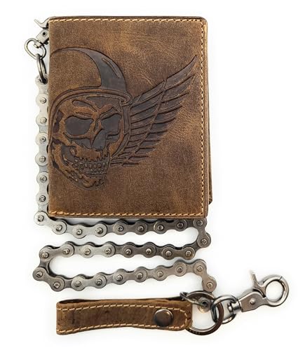 echt Leder Biker Geldbörse Massive Fahrrad-Kette Portemonnaie Totenkopf RFID Schutz Wing of Hell von Lemasi