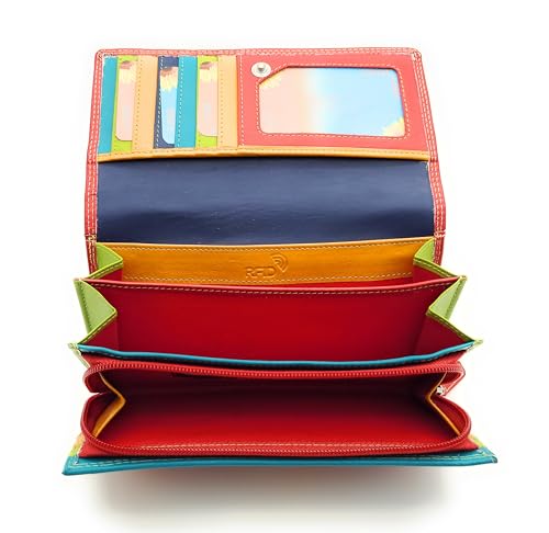 echt Leder Damen Geldbörse Portemonnaie Geldbeutel Nappaleder außen Uni innen Mehrfarbig (Rot) von Lemasi