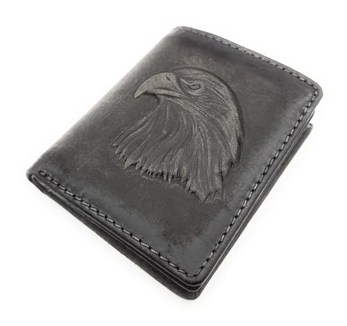 echt Leder Mini Geldbörse Portemonnaie 3D Adler oder Wolf mit RFID Schutz (grau Adler) von Lemasi