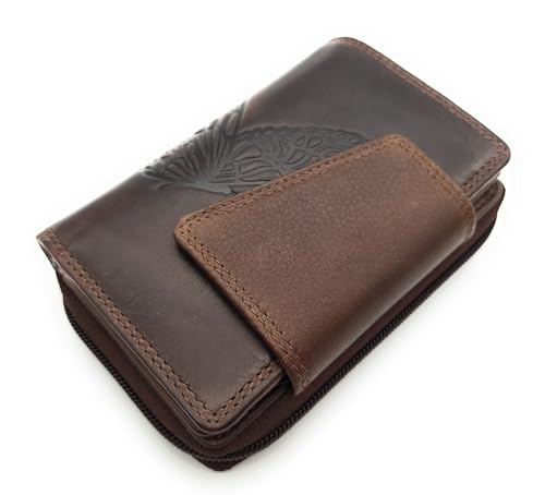 große echt Leder Damen Geldbörse, Portemonnaie, Geldbeutel Schmetterling, gewachstes Rindleder (Dunkelbraun) von Lemasi