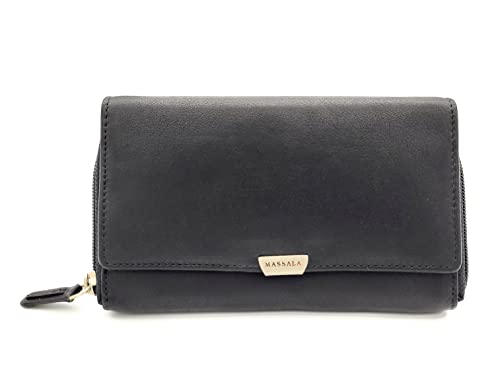 große echt Leder Damen Geldbörse Portemonnaie Geldbeutel vollnarbiges weiches Rindleder Massala mit RFID Schutz schwarz von Lemasi