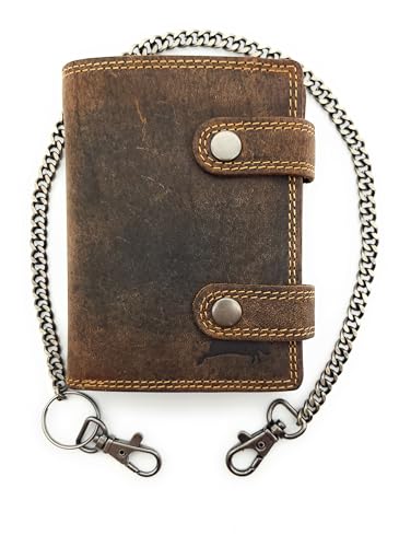 Klassische echt Leder Biker Geldbörse Portemonnaie mit Kette & RFID Schutz, 14 Kartenfächer von Lemasi