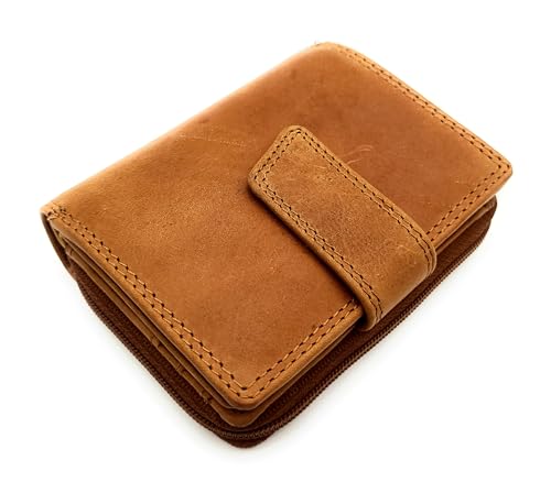 kleine echt Leder Damen Geldbörse Portemonnaie Geldbeutel mit RFID Schutz (Braun) von Lemasi