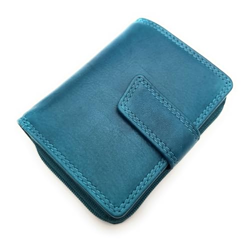 kleine echt Leder Damen Geldbörse Portemonnaie Geldbeutel mit RFID Schutz (Petrol) von Lemasi