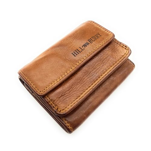 kleine echt Leder Geldbörse Portemonnaie mit RFID Schutz, Waschleder, Cognac von Lemasi