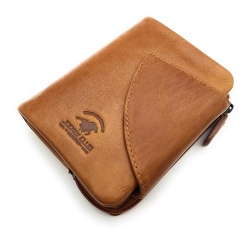 kompakte echt Leder Geldbörse Portemonnaie mit RFID Schutz, Außenriegel, knautschig weich (Cognac) von Lemasi