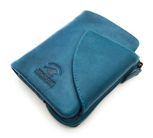 kompakte echt Leder Geldbörse Portemonnaie mit RFID Schutz, Außenriegel, knautschig weich (Petrol) von Lemasi