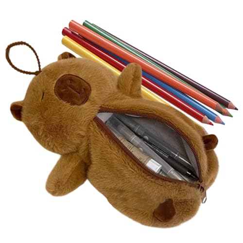 Lembeauty Capybara Bleistifthalter, Capybara Federmäppchen - Cartoon-Federmäppchen mit großem Fassungsvermögen | Plüsch-Capybara-Briefpapiertasche, Reißverschlusstasche, Reise-Kulturbeutel-Organizer von Lembeauty
