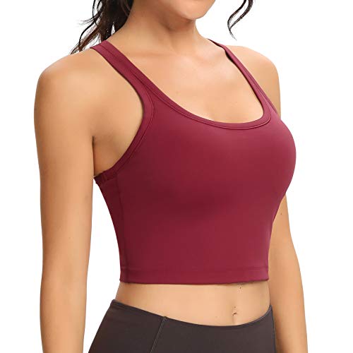 Lemedy Damen Racerback Sport-BH Abnehmbar Gepolstert Workout Yoga Crop Tank Top, burgunderfarben, Medium von Lemedy