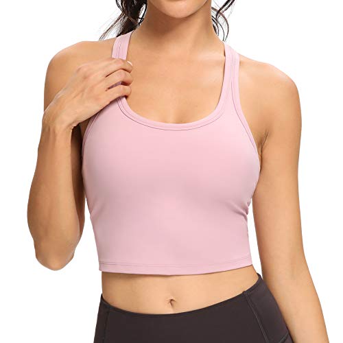 Lemedy Damen Racerback Sport-BH Abnehmbar Gepolstert Workout Yoga Crop Tank Top, rose, Medium von Lemedy