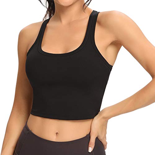 Lemedy Damen Racerback Sport-BH Abnehmbar Gepolstert Workout Yoga Crop Tank Top, schwarz, X-Large von Lemedy