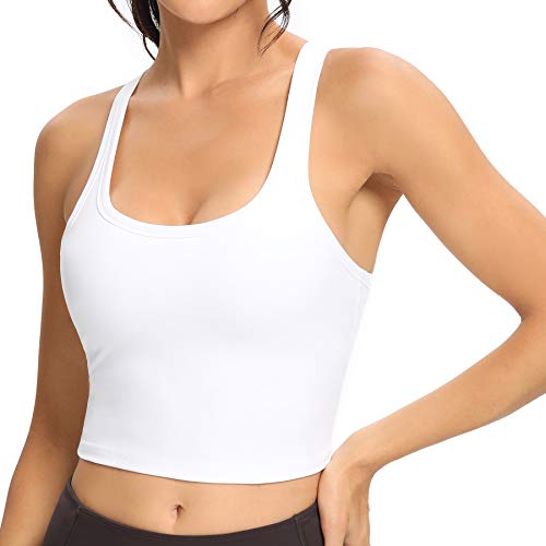 Lemedy Damen Racerback Sport BH Abnehmbares Gepolstertes Workout Yoga Crop Tank Top - Wei� - small von Lemedy