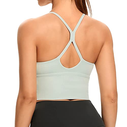 Lemedy Damen-Sport-BHs, lange Träger, gepolstert, für Workout, Yoga, Laufen, bauchfreies Tanktop, lichtgrün, Medium von Lemedy