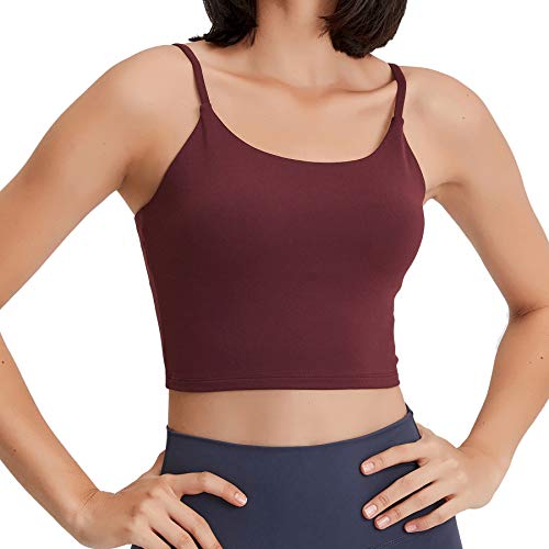 Lemedy Gepolsterter Sport-BH für Damen, Fitness, Workout, Lauf-Shirts, Yoga, Tanktop, Burgunder, Large von Lemedy