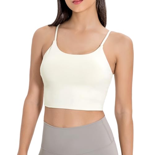 Lemedy Gepolsterter Sport-BH für Damen, Fitness, Workout, Laufshirt, Yoga, Tanktop, Cremeweiß, X-Groß von Lemedy