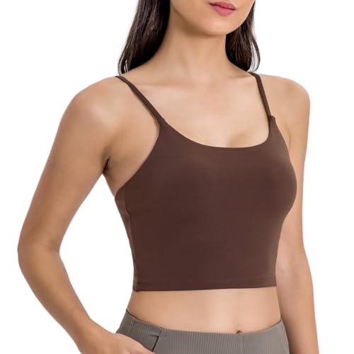 Lemedy Gepolsterter Sport-BH für Damen, Fitness, Workout, Laufshirt, Yoga, Tanktop, kaffeebraun, small von Lemedy