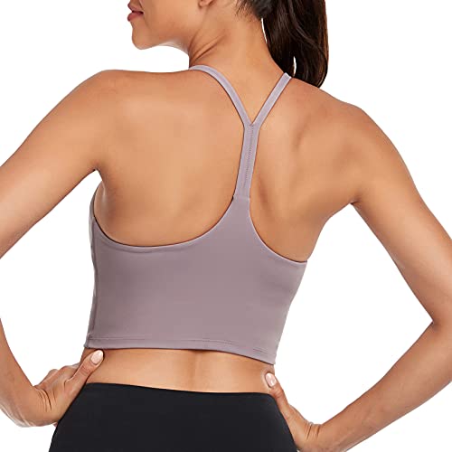 Lemedy Longline Damen Gepolsterter Sport-BH mit Riemchenrücken, Workout, Yoga, Crop Tank Top, Lavendelgrau, Large von Lemedy