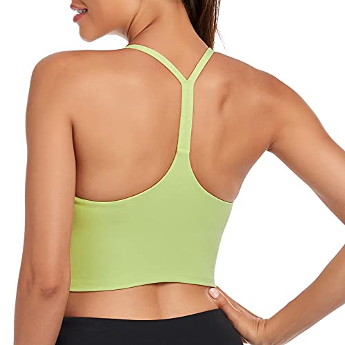 Lemedy Longline Damen Gepolsterter Sport-BH mit Riemchenrücken, Workout, Yoga, Crop Tank Top, gelbgrün, X-Large von Lemedy