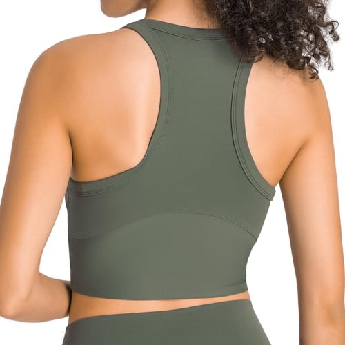 Lemedy Racerback-Sport-BHs für Damen, abnehmbar, gepolstert, Yoga-BH, Longline, Workout, bauchfreies Tanktop, Dark Olive, Mittel von Lemedy