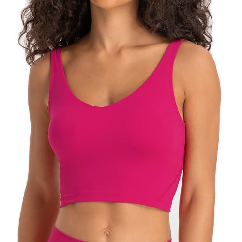 Lemedy Sport-BH für Damen, lang, bauchfrei, gepolstert, für Workout, Laufen, Yoga, rosarot, XL Lemedy Sport-BH für Damen, lang, bauchfrei, gepolstert, für Workout, Laufen, Yoga, rosarot, XL von Lemedy