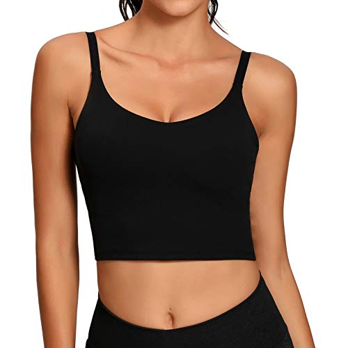 Lemedy Sport-BH mit verstellbarem Riemen, gepolstertes Tanktop, Workout, Yoga, Fitnessstudio, Laufen - Schwarz - Large von Lemedy