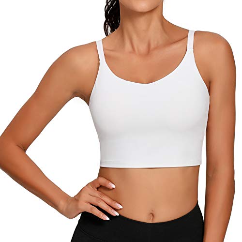 Lemedy Sport-BH mit verstellbarem Riemen, gepolstertes Tanktop, Workout, Yoga, Fitnessstudio, Laufen - Weiß - Large von Lemedy