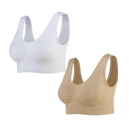 Lemef 2er-Pack nahtloser Sport-BHs ohne Bügel mit herausnehmbaren Polstern für Damen, 3XL von Lemef