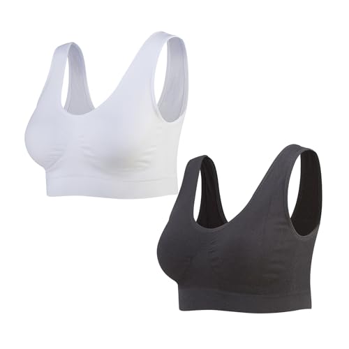 Lemef 2er-Pack nahtloser Sport-BHs ohne Bügel mit herausnehmbaren Polstern für Frauen, L von Lemef