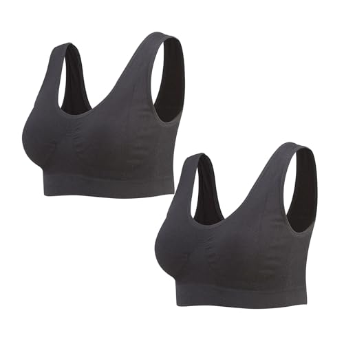 Lemef 2er-Pack nahtloser Sport-BHs ohne Bügel mit herausnehmbaren Polstern für Frauen, XXL von Lemef