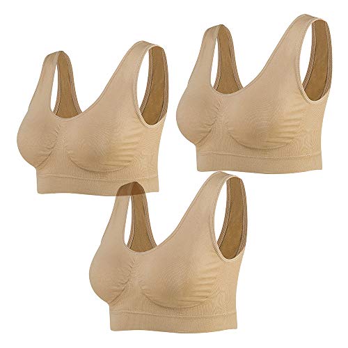 Lemef 3er-Pack Nahtlose Sport-BHS, drahtlose Yoga-BHS mit herausnehmbaren Pads Gr. S, hautfarben Lemef 3er-Pack Nahtlose Sport-BHS, drahtlose Yoga-BHS mit herausnehmbaren Pads Gr. S, hautfarben von Lemef