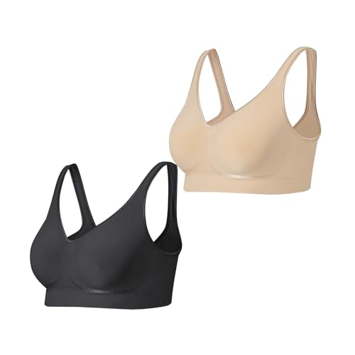 Lemef Damen BH Ohne Bügel Bügelloser BH, Schwarz,beige M von Lemef