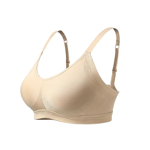 Lemef Damen BH Ohne Bügel Bügelloser Unterarmglättung T-Shirt BH Bustier Gepolstert Wohlfühl-BH, Beige, 2XL von Lemef