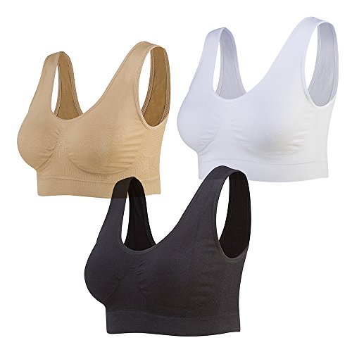 Lemef Damen Seamless Sport BH mit Merfarben Wohlfühl-BH, 1*weiß,1*schwarz,1*hautfarben, L von Lemef