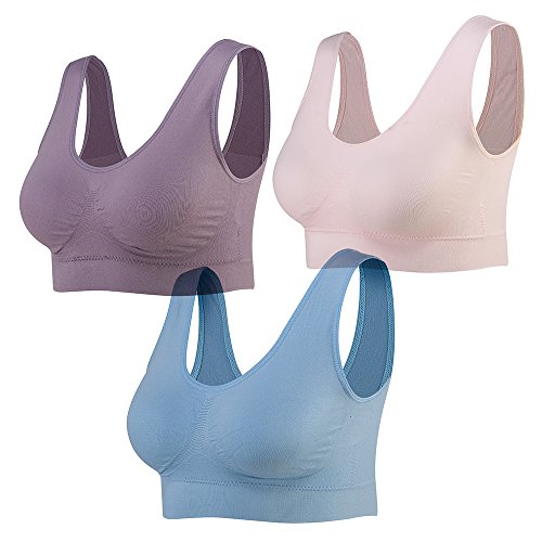 Lemef Damen Seamless Sport BH mit Merfarben Wohlfühl-BH, 1*hellrosa, 1*hellblau,1*hell Lila, M von Lemef