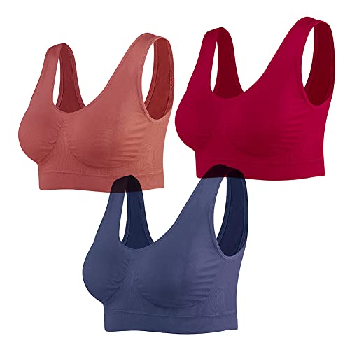 Lemef Damen Seamless Sport BH mit Merfarben Wohlfühl-BH, 1*braun,1*blau,1*rot, 3XL von Lemef