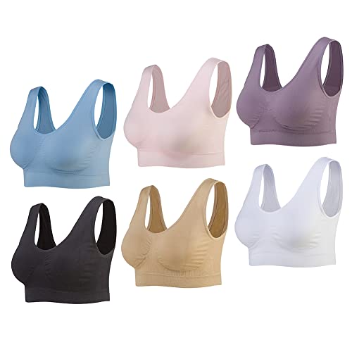 Lemef Damen Seamless Sport BH mit Merfarben Wohlfühl-BH, 6 Pack Weiß,schwarz,hautfarben,Hellrosa,hellblau,hell Lila, 3XL von Lemef