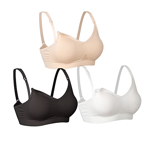 Lemef Damen Still BH Ohne Bügel Schwangerschafts Schlaf BH Bustier Nahtlos 3 Stück（Schwarz&Beige&Weiß M von Lemef