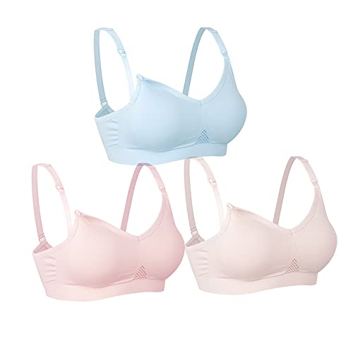 Lemef Damen Still BH Ohne Bügel Schwangerschafts Schlaf BH Bustier Nahtlos 3 Stück (Dunkelrosa&Hellrosa&Hellblau S) von Lemef